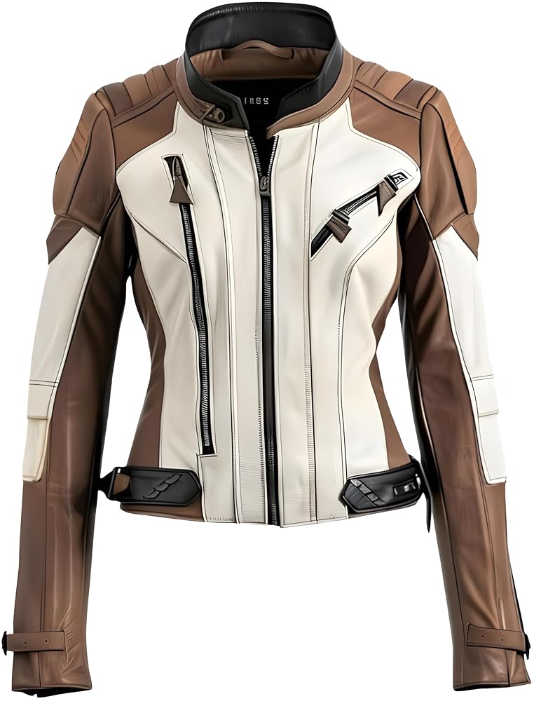 Motorcycle Jacket, Brown and Beige, Full-Zip, Protective